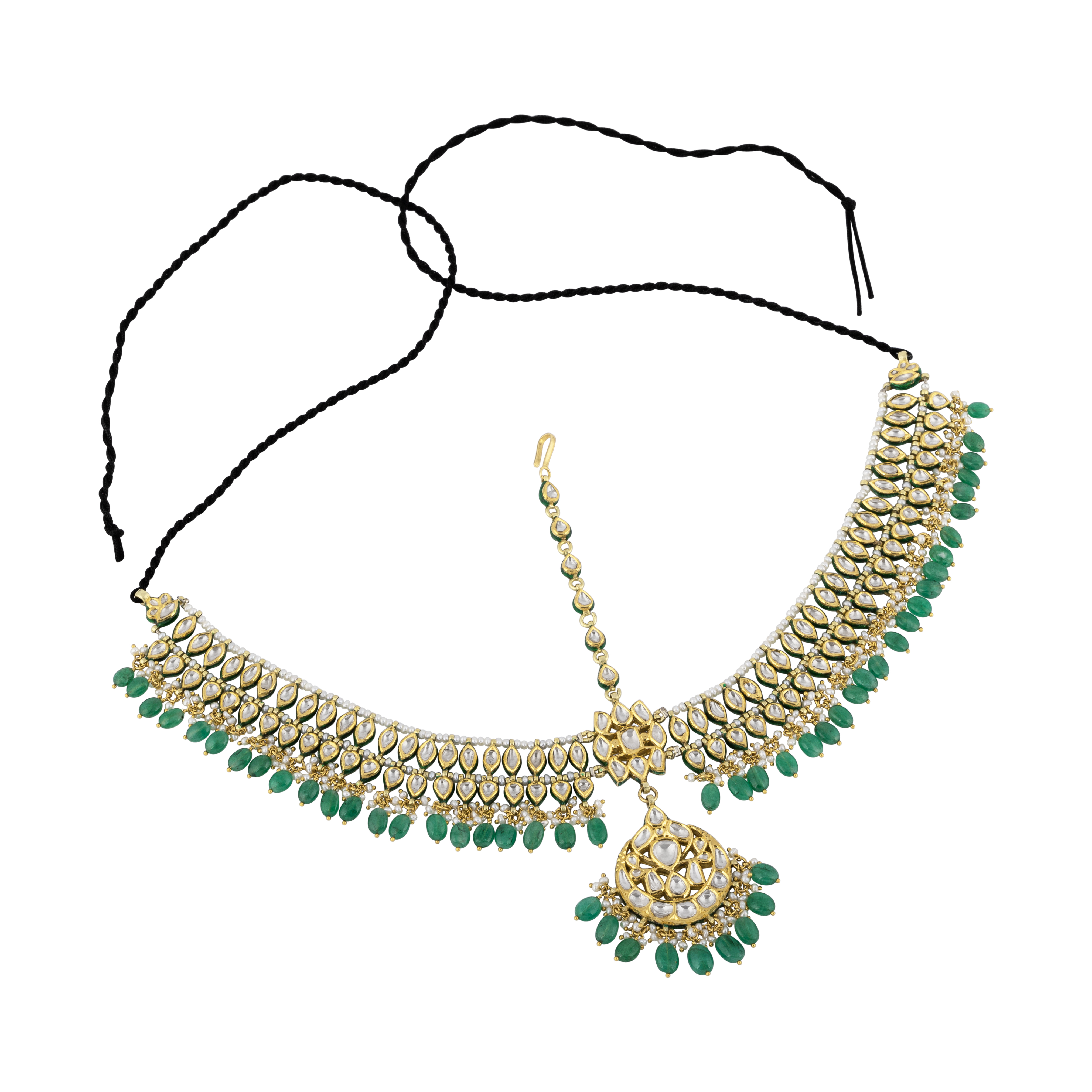 Polki Mathapatti with Emerald Drop Chandbali Design